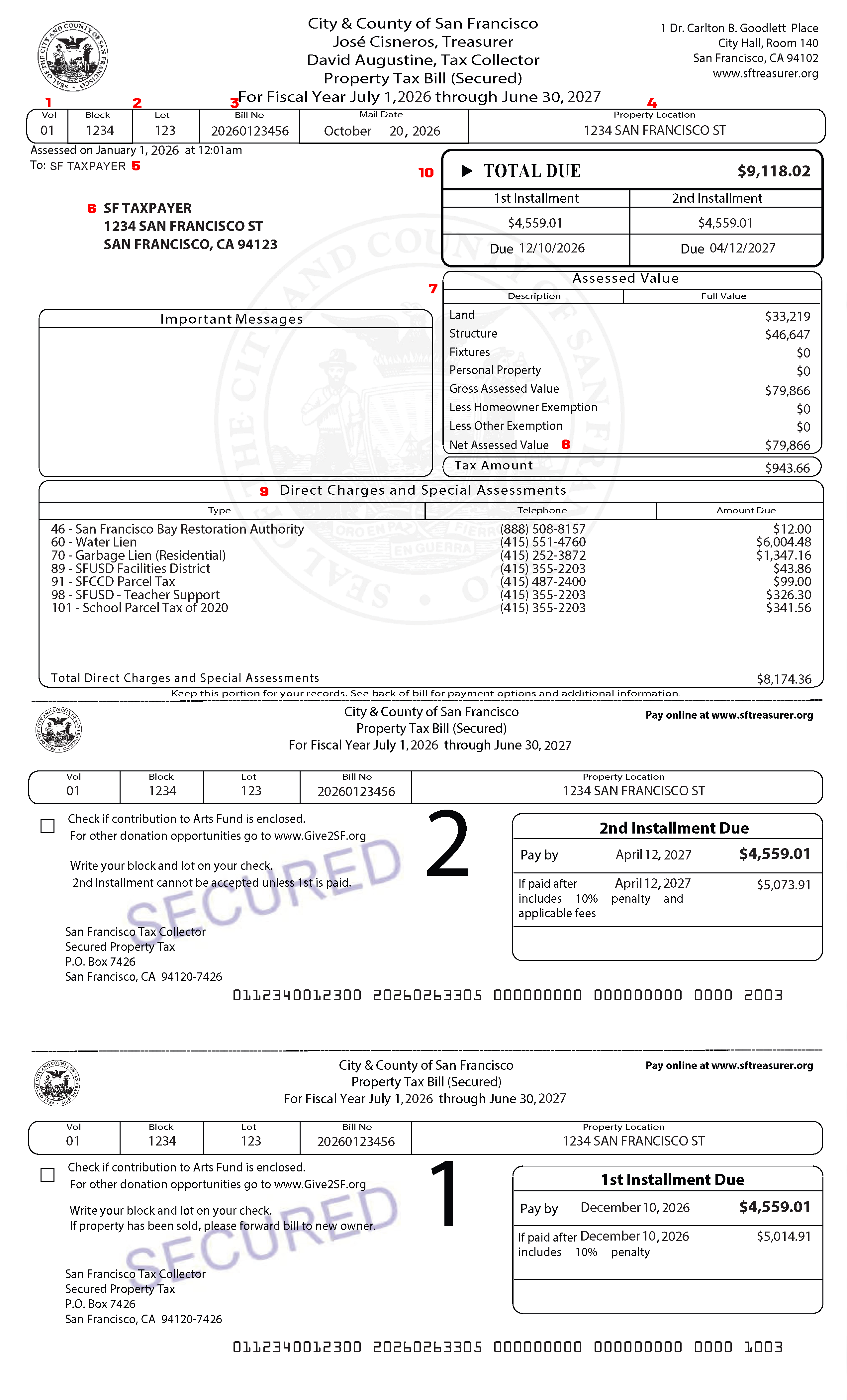 Sample Property Tax Bill - page 1