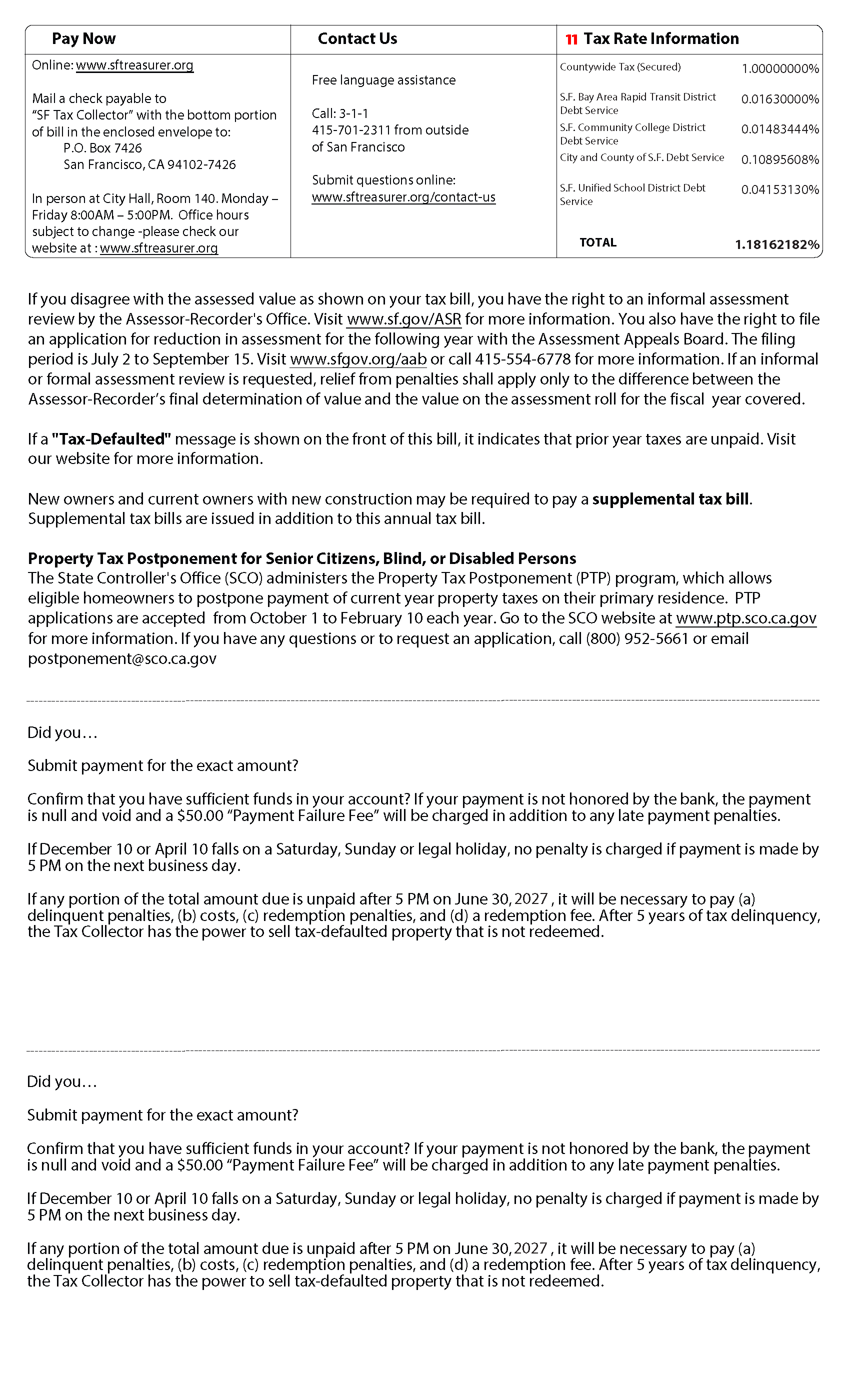 Sample Property Tax Bill - Page 2