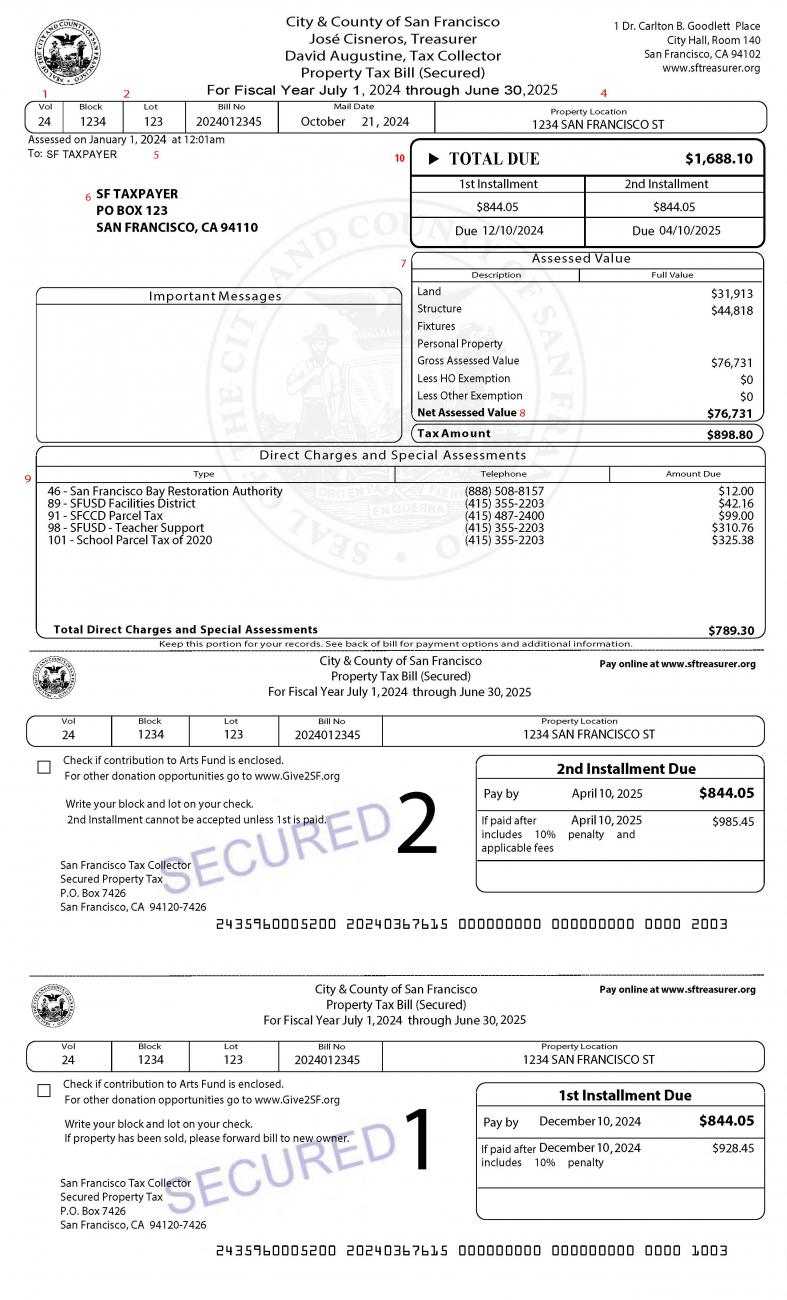 Sample Property Tax Bill